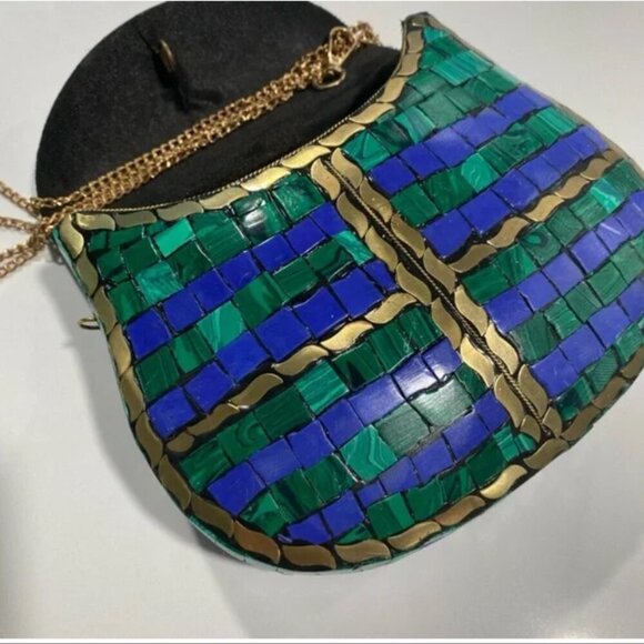 Ramla Blue Green Gold Mosaic Tile Bag NWT - Picture 3 of 5
